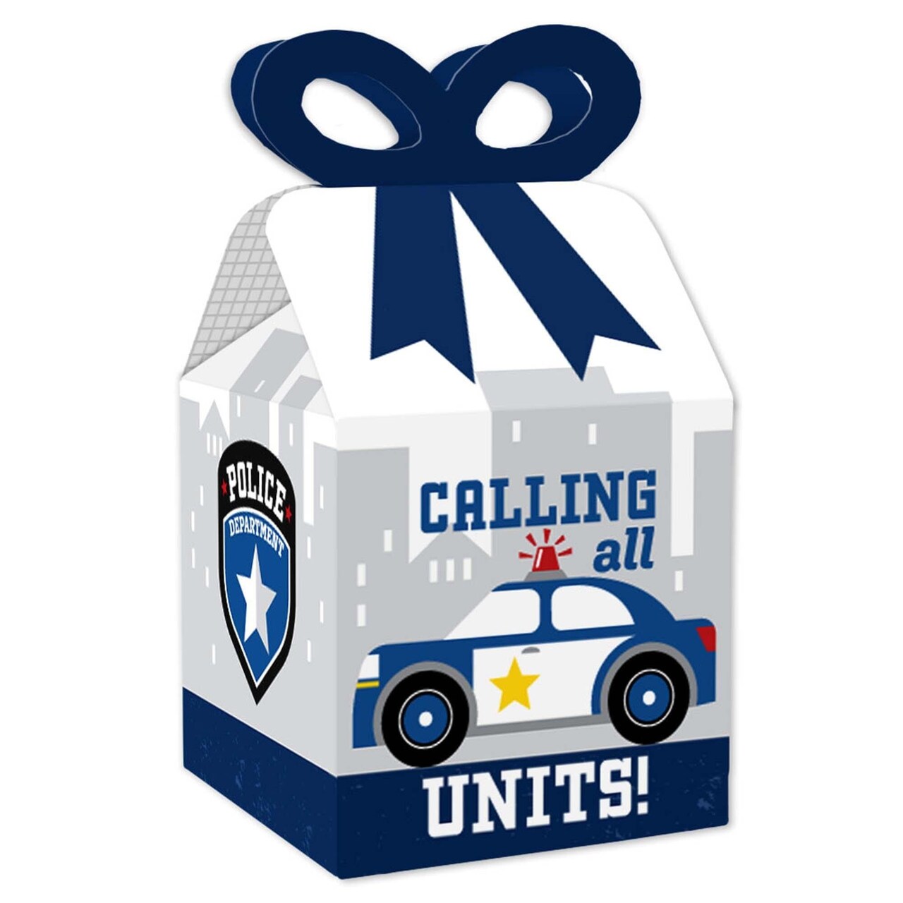 Big Dot of Happiness Calling All Units - Police - Square Favor Gift Boxes - Cop Birthday Party or Baby Shower Bow Boxes - Set of 12